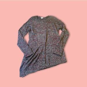 J. Jill Pure Cotton Wool Cashmere Blend Red Gray Knit Asymmetrical Sweater Med